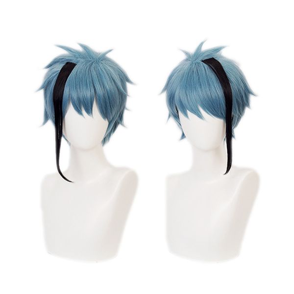 

twisted wonderland cosplay floyd leech jade leech wig blue black short heat-resistant fiber hair halloween carnival play wigs