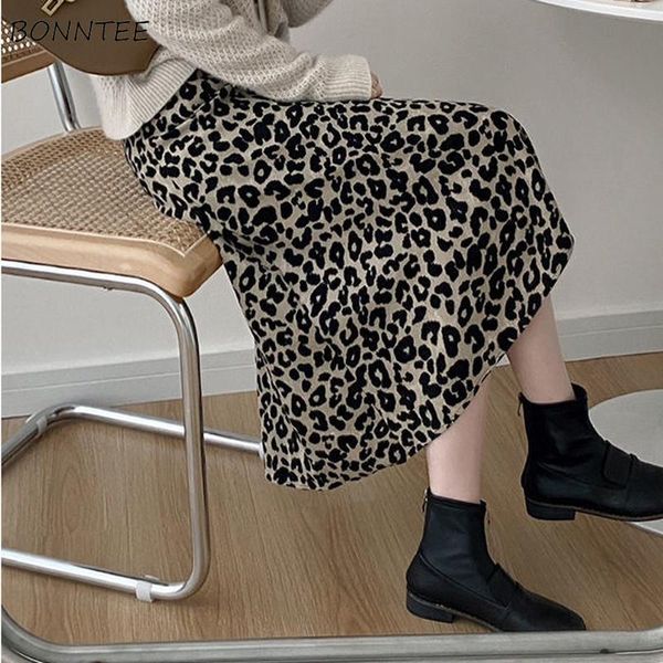 

skirts women leopard a-line mid-calf empire office ladies streetwear elegant slim all-match summer faldas mujer moda 2021, Black