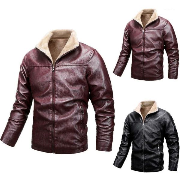 

men's hoodies & sweatshirts men winter thick warm zip overcoat leather fur lined coat casual cowboy jacket, Black