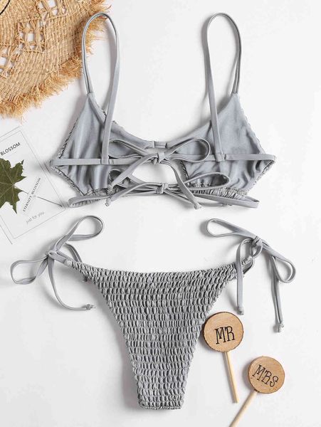

five pointed pleated star bikini new solid lace up split swimsuit, White;black