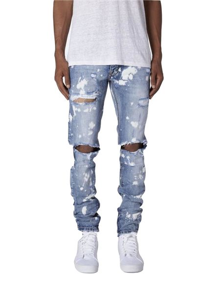 

Fashion Jeans Men' Hole Embroidery Trousers Leggings, Light blue
