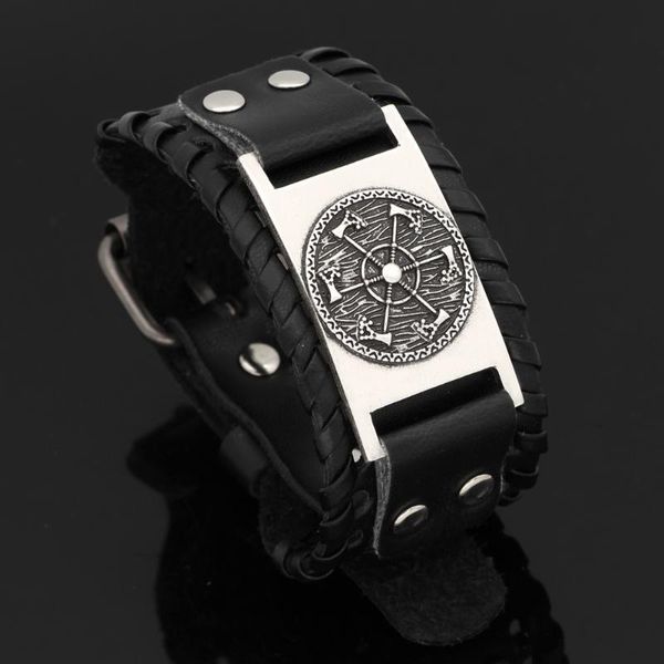 

slavic axe leather amulet bracelet -adjustable size 19-26 cm bangle, Black