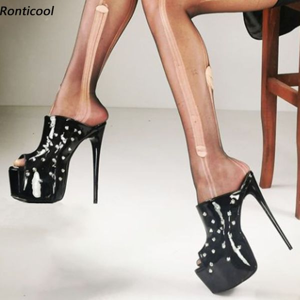 Rontic New Fashion Women Platform Slincback Sandals Патент Stiletto Каблуки Peep Toe Красивые Черные Косплей Обувь Размер США 5-20