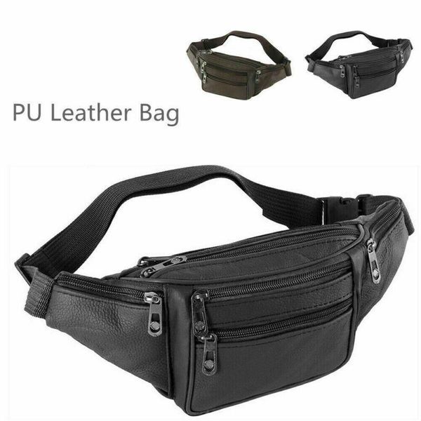 

male leather sports runner waist bum bag men's running jogging belt pouch zip fanny pack travel hip purse phone pocket