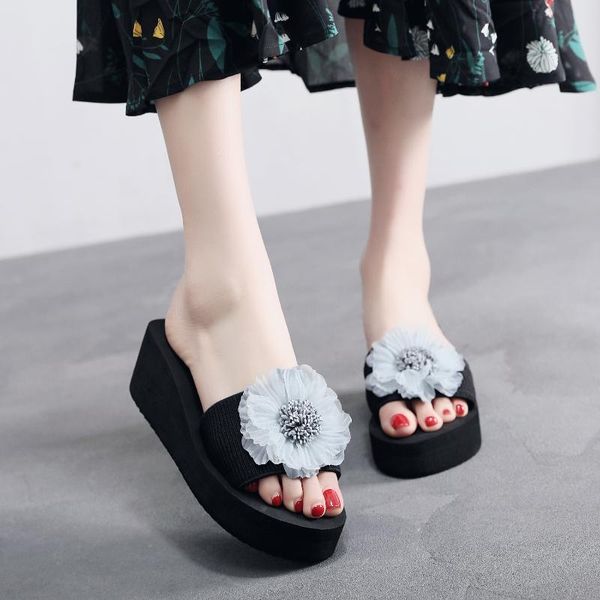 

style slipper women's summer sandals single-strap thick bottomed beach, Black