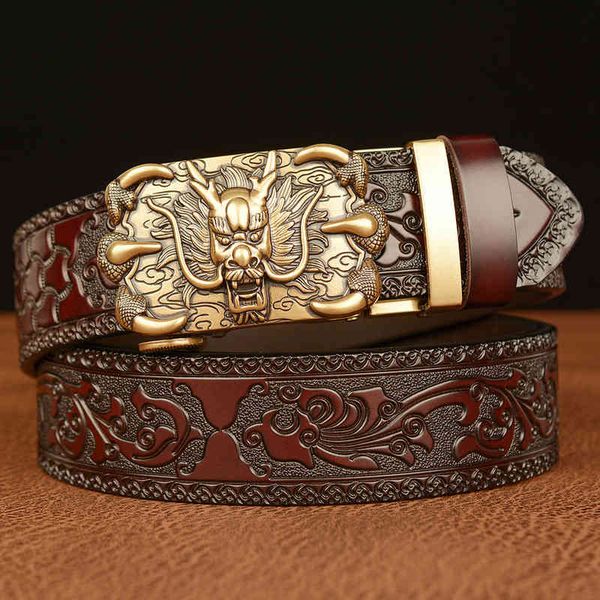 

waist belt s buckles leisure carving craft genuine cow leather men's , tyrannosaurus rex automatic buckle fashionable and personalized, Black;brown