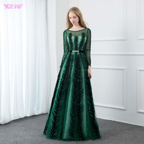 

party dresses yqlnne dubai emerald green full sleeve evening 2021 long velvet beaded aline gowns side pocket, White;black