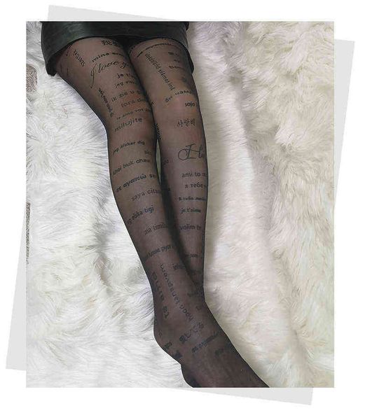 

socks hosiery 2022 black thin stocking's spring and autumn lace letter backed silk net red stockings, Black;white