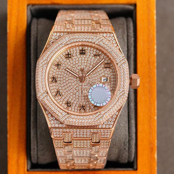 

business diamond watch mens watches fully automatic mechanical wristwatch 40mm stainless steel strap fashion shiny sapphire mirror wristwatc, Slivery;brown