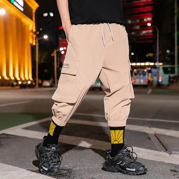 

men's pants summer cargo autumn spliced casual loose harem trousers male, Black