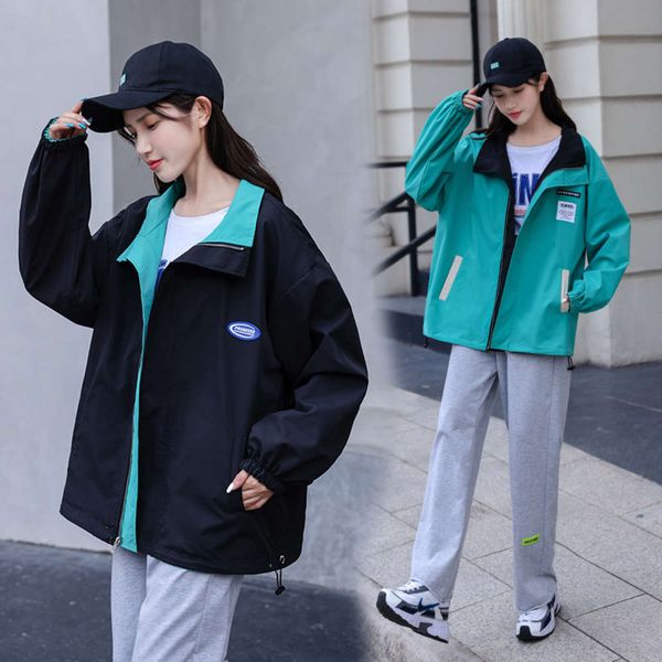 

double sided splicing jacket women's autumn oversize loose tide jacket, Black;brown