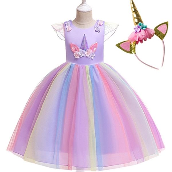 

unicorn dress girls' halloween show children's princess colorful mesh sleeveless skirt, Red;yellow