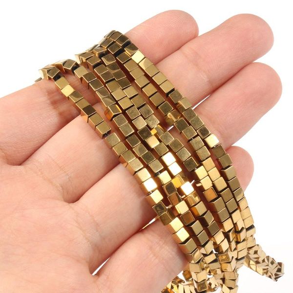 

other 3mm cube natural hematite beads gold plating color retention stone loose spacer for jewelry making gift diy bracelet 15''