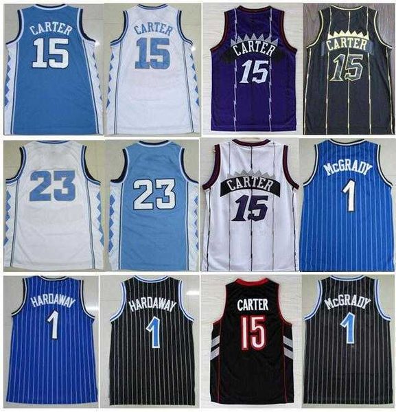 

college basketball wear mens north carolina vince15# carter blue white sports jerseys tracy 1#mcgrady sportswear penny 1#hardaway jersey, Black;red