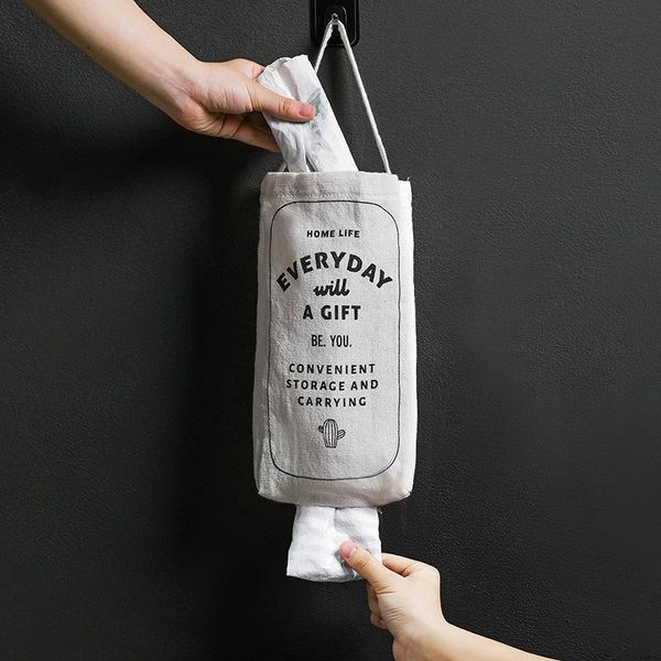 

storage bags ins style cotton linen double-port extractable sorting bag simple kitchen wall-mounted debris garbage