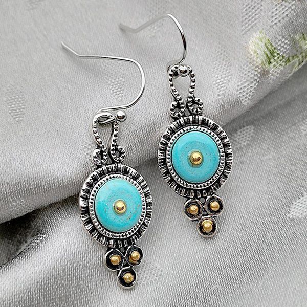 

dangle & chandelier elegant bohemia resin drop earrings for women turkish vintage ethnic ancient coin shape beaded jewelry statement, Silver