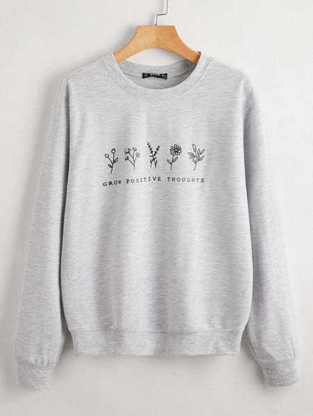 

letter & floral print sweatshirt m6xe#, White;black