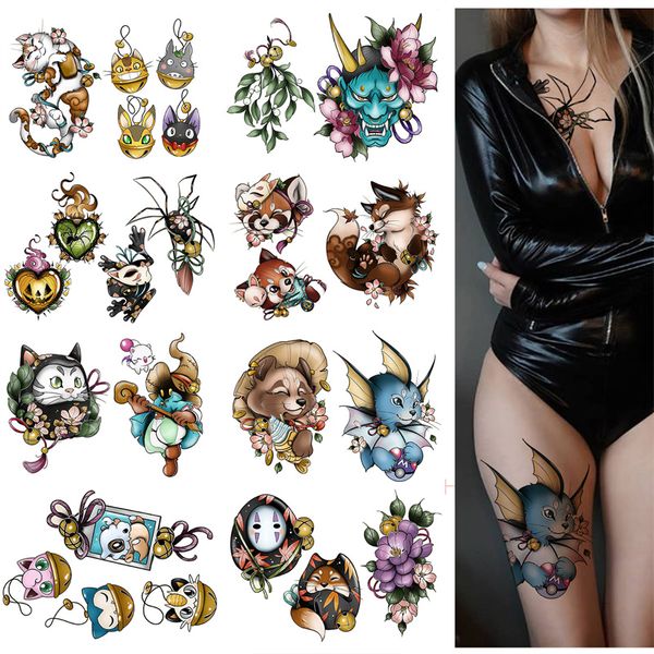 

cute anime colored temporary tattoo stickers fake tattoos halloween pumpkin waterproof removable sticker for women men semi-permanent body m