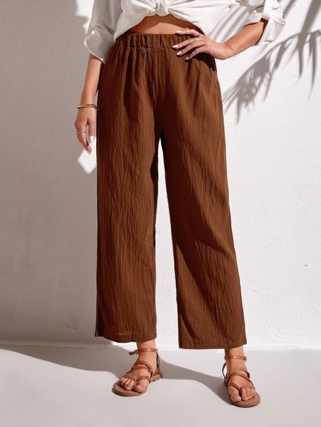 

high waist textured wide leg pants h6si#, Black;white