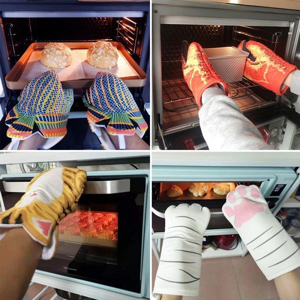

1pc microwave glove cartoon cat paws oven mitts kitchen potholder mat for bbq insulating gloves baking