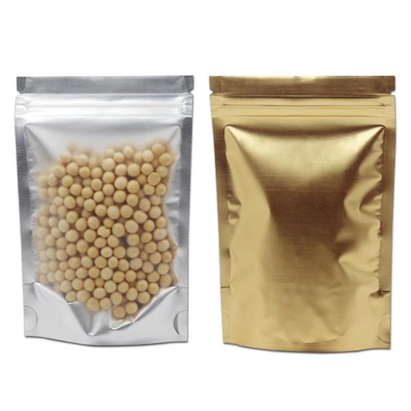 

storage bags 100pcs clear gold mylar foil stand up bag grip seal tear notch doypack snack coffee packaging pouches