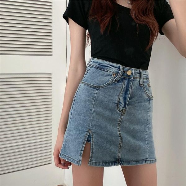 

women's jeans split stretch baggy skirt with bottom, Blue
