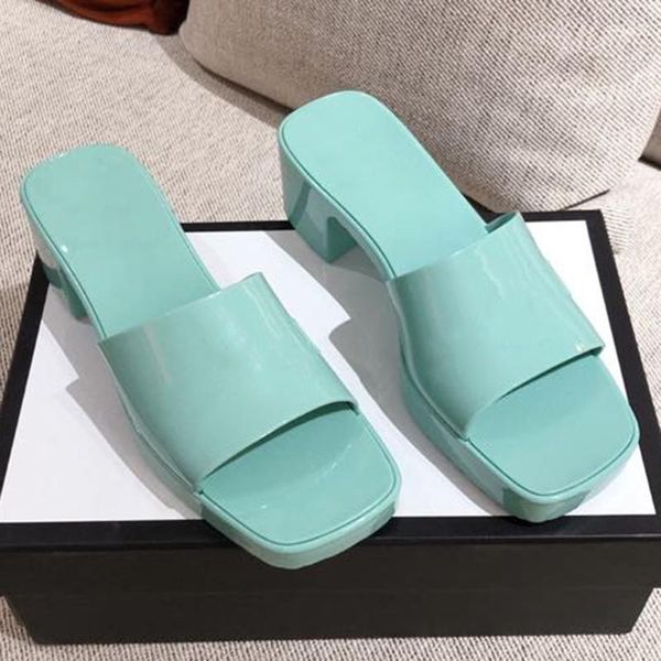 

fashion square heels slippers summer brand design round toe women shoes solid casual female outside, Black