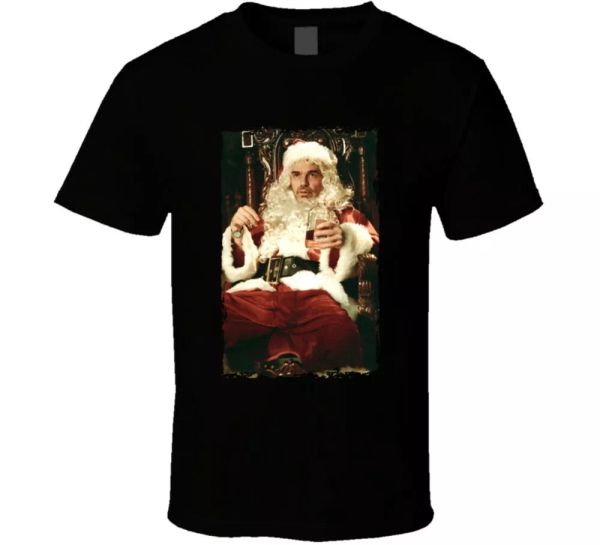 

billy bob thornton christmas bad santa movie fan t shirt, White;black