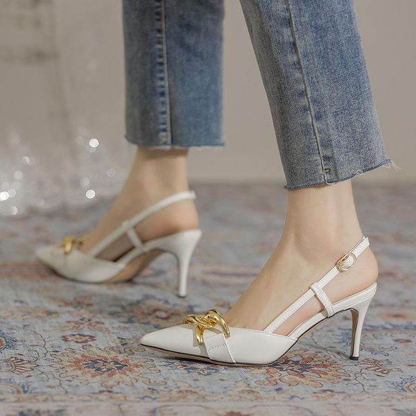 

dress shoes summer sandals women 2021 heels mall with the same paragraph french retro metal buckle high, Black