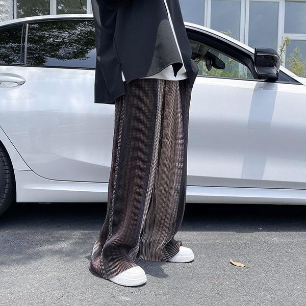 

men's pants pleated fashion retro casual men japanese streetwear loose hip-hop wide-leg mens ice silk trousers s-2xl, Black