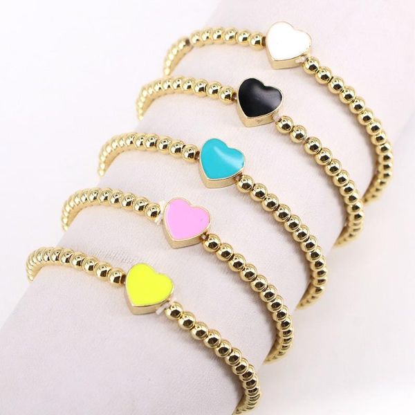 

link, chain 6pcs,enamel heart pearl beads elastic bracelet gold beaded woman bracelets smile fashion women party jewelry, Black