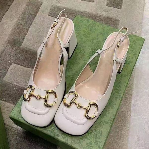 

dress shoes est women leather mid-heel slingback square shaped toe designer lady letter printed sculpted block heel rubber sole pu, Black