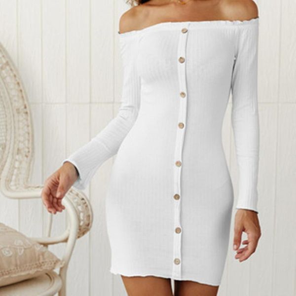 

casual dresses 2021 summer women fashion dress female ladies slash neck club party slim vestidos, Black;gray
