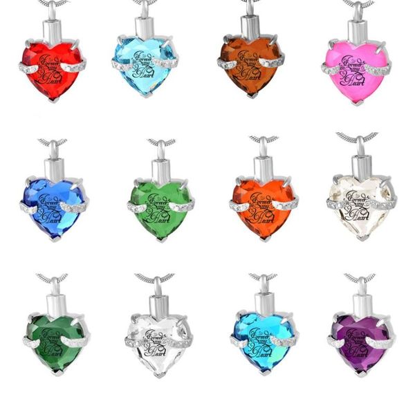 

pendant necklaces birthstone crystal cremation jewelry hold always mind forever in my heart keepsake urn necklace for ashes, Silver