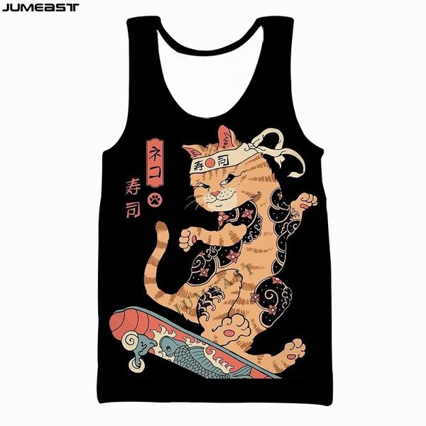 

jumeast brand men women 3d printed vest hip hop japanese samurai cat short sleeve sport pullover summer tank tees, White;black