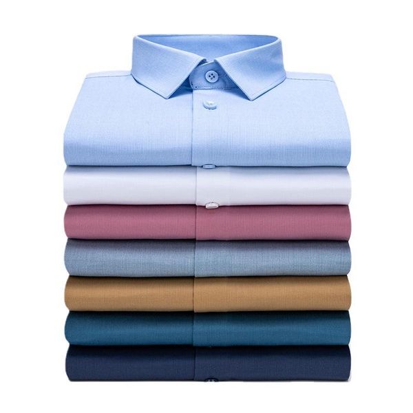 

men's casual shirts men 2021 bamboo fiber slim type solid color lapel young and middle-aged summer thin shirt clothing, White;black