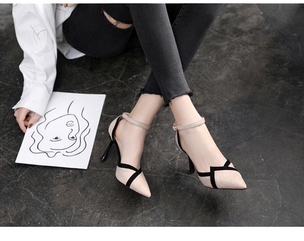

sandals women's shoes 2021 pointed toe stilettos dress shoes personality buckle color matching single, Black