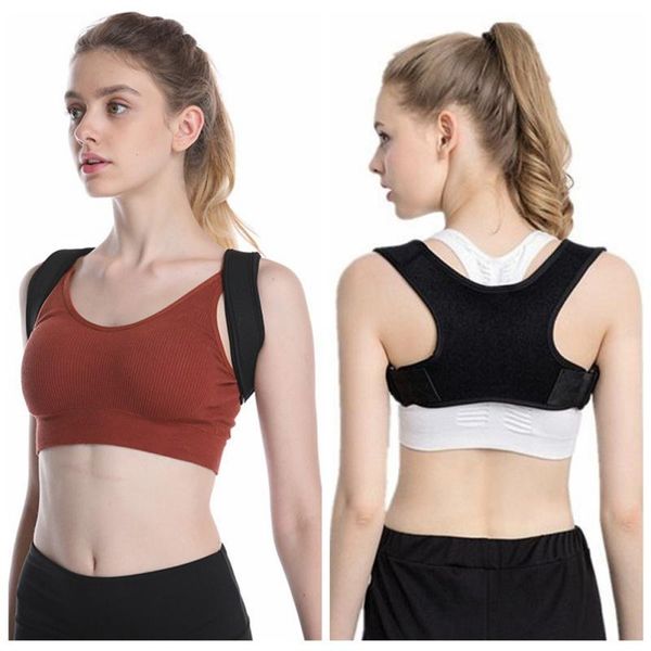 

men women posture corrector back support shoulder bandage orthopedic spine pain relief brace belts, Black;blue