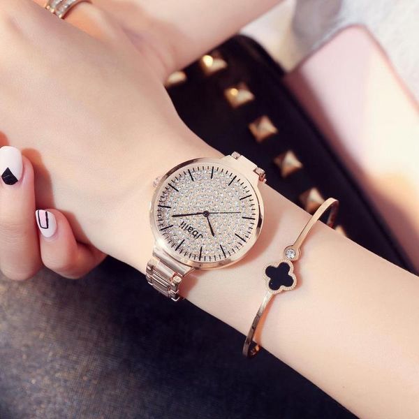 

wristwatches luxury women watches rhinestone dial ladies wrist casual party quartz girl clock zegarek damski, Slivery;brown