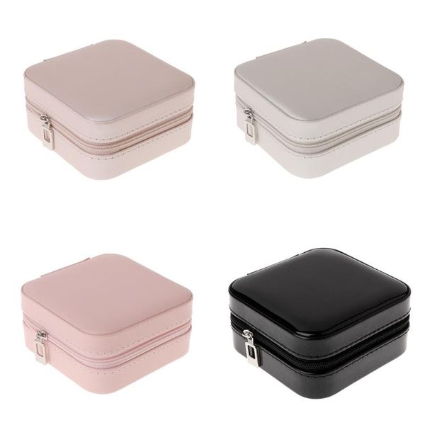

storage bags jewelry box portable small zipper display suitcase leather stud earrings
