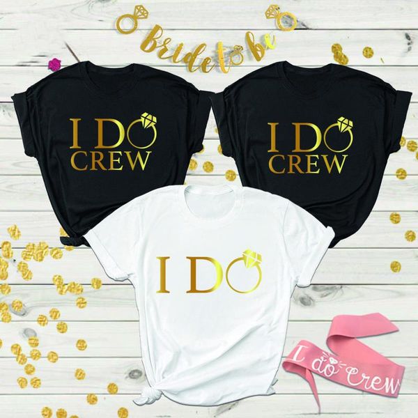 

women's t-shirt i do/i do crew personalised gold txt wedding women fashion bride team pure cotton casual gift vintage tees art cute, White