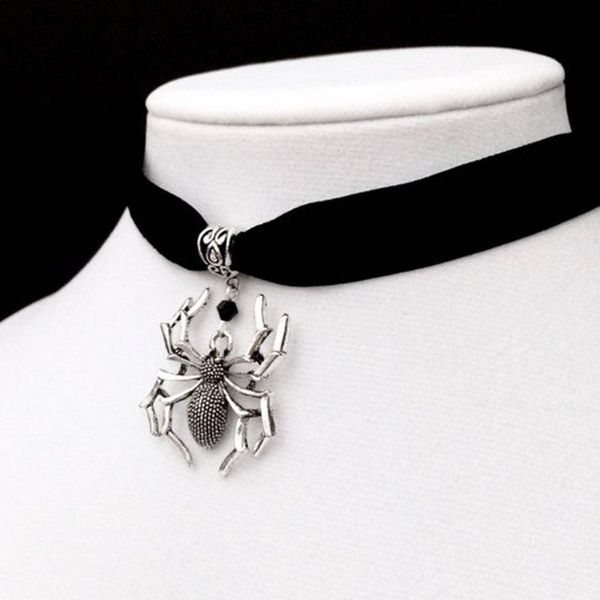

chokers spider choker black velvet gothic jewelry web necklace, Golden;silver