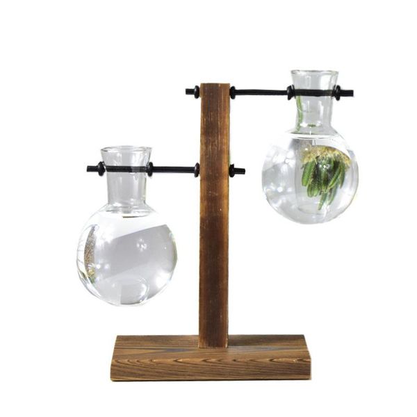 

vases vintage style glass deskplant bonsai flower christmas decoration vase with wooden l / t shape tray home decor accessories
