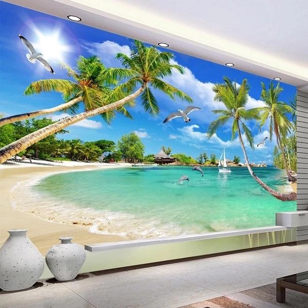 

wallpapers seascape custom wall paper murals beach coconut tree 3d po wallpaper for living room sofa tv background mural papel de parede