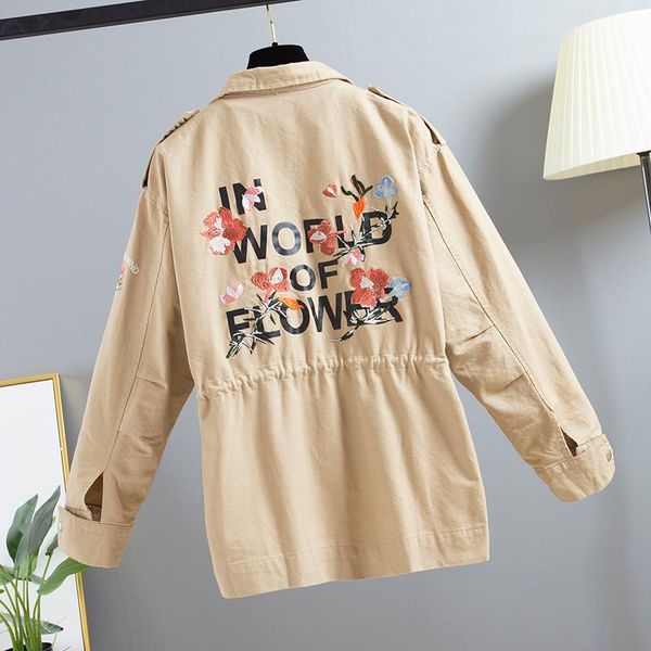 

women's jackets spring autumn korean jacket women embroidery long sleeve zipper windbreaker clothes loose coat ladies tide h213, Black;brown
