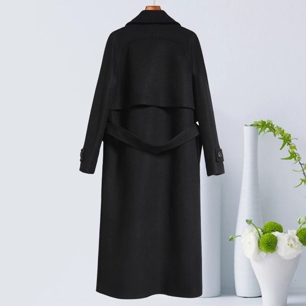 

women's suits & blazers 2021 female black coat mid-length high-end double-face cashmere fall and winter thick wool, White;black