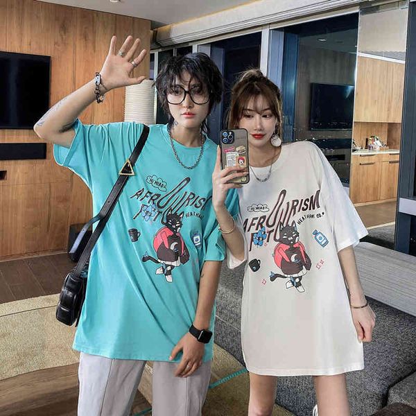 

men's t-shirts harajuku hip hop dos desenhos anima gatinho bonito impresso de manga curta t camisas casal s casual solto 100% algodo ts, White;black