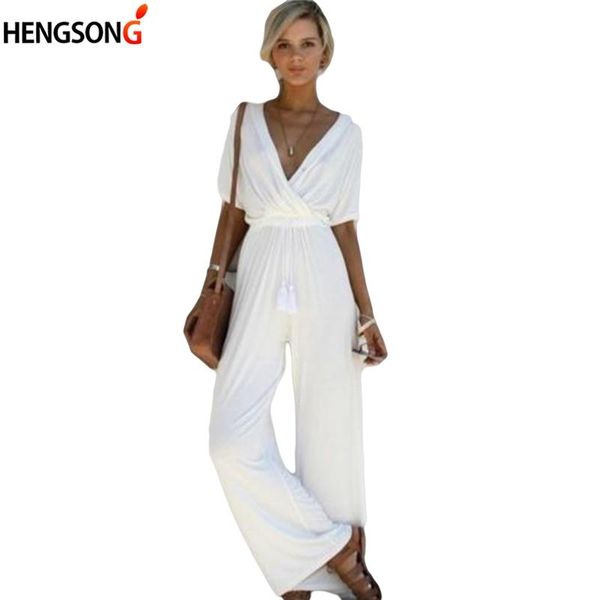 

women's jumpsuits & rompers white black women jumpsuit deep v neck loose party bodycon overalls for, Black;white