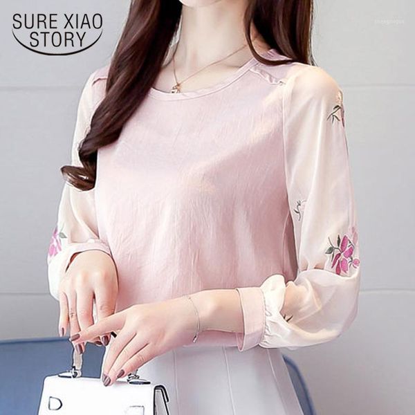 

chiffon blouse embroidery 2021 spring fashion womens and blouses women long sleeve loose ladies 8033 50 women's & shirts, White