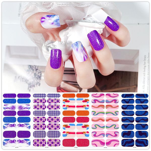 

fashion 16 tips nail stickers sheet shining vintage stripe plaid pattern nails sticker decals for women girls with wearing set accessories, Black